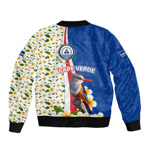 Cape Verde Sleeve Zip Bomber Jacket Kingfisher Bird Floral Flag Spirit - African Pride