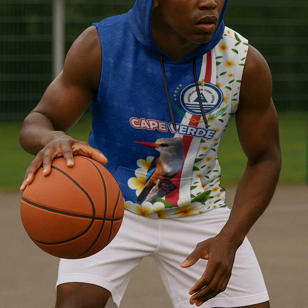 Cape Verde Sleeveless Hoodie Kingfisher Bird Floral Flag Spirit - African Pride