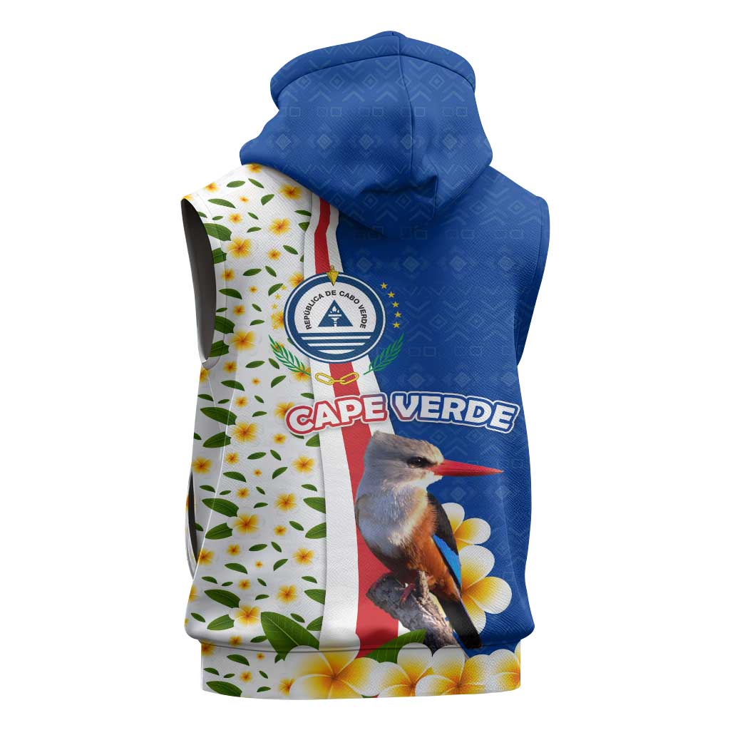 Cape Verde Sleeveless Zip Hoodie Kingfisher Bird Floral Flag Spirit - African Pride