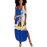 Cape Verde Summer Maxi Dress Kingfisher Bird Floral Flag Spirit - African Pride