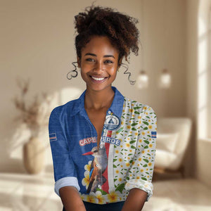 Cape Verde Women Casual Shirt Kingfisher Bird Floral Flag Spirit - African Pride