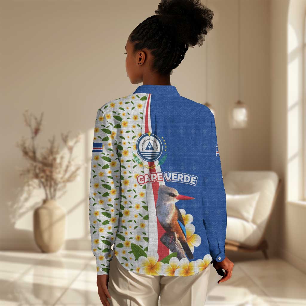 Cape Verde Women Casual Shirt Kingfisher Bird Floral Flag Spirit - African Pride