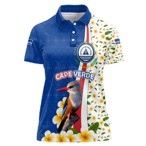 Cape Verde Women Polo Shirt Kingfisher Bird Floral Flag Spirit - African Pride