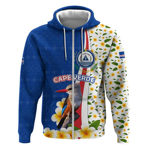 Cape Verde Zip Hoodie Kingfisher Bird Floral Flag Spirit - African Pride