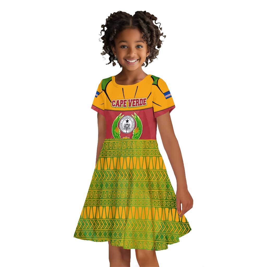 Cape Verde Kid Short Sleeve Dress One Heart Ten Islands National Emblem Spirit - African Pride