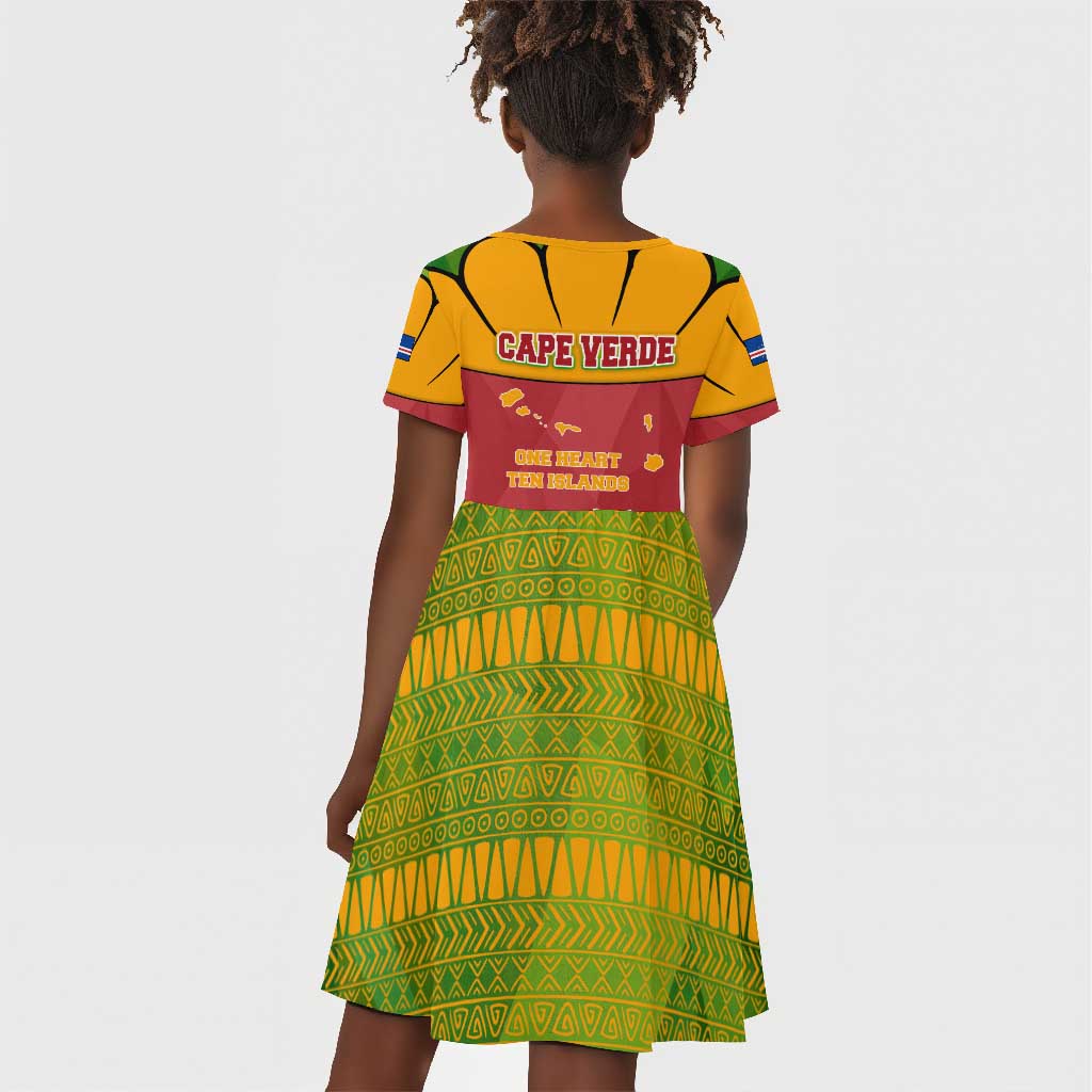 Cape Verde Kid Short Sleeve Dress One Heart Ten Islands National Emblem Spirit - African Pride