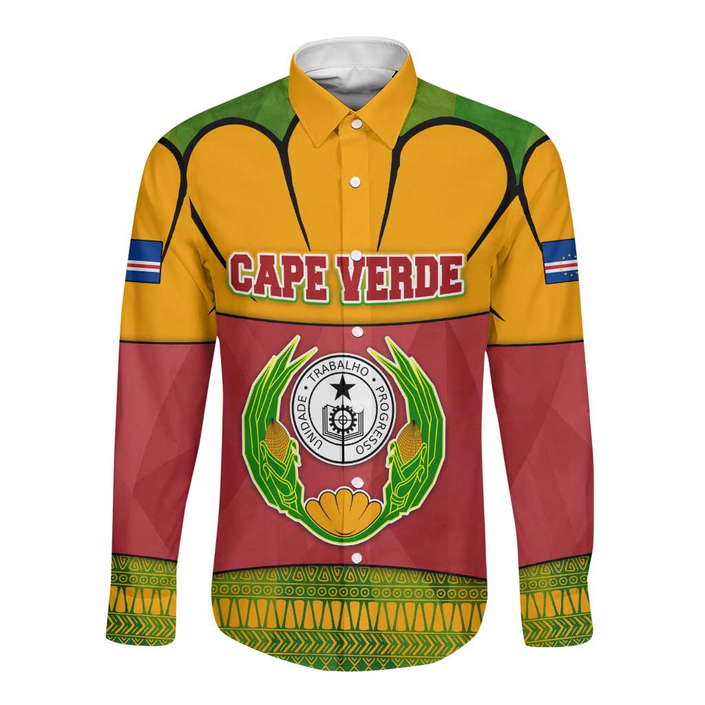 Cape Verde Long Sleeve Button Shirt One Heart Ten Islands National Emblem Spirit - African Pride
