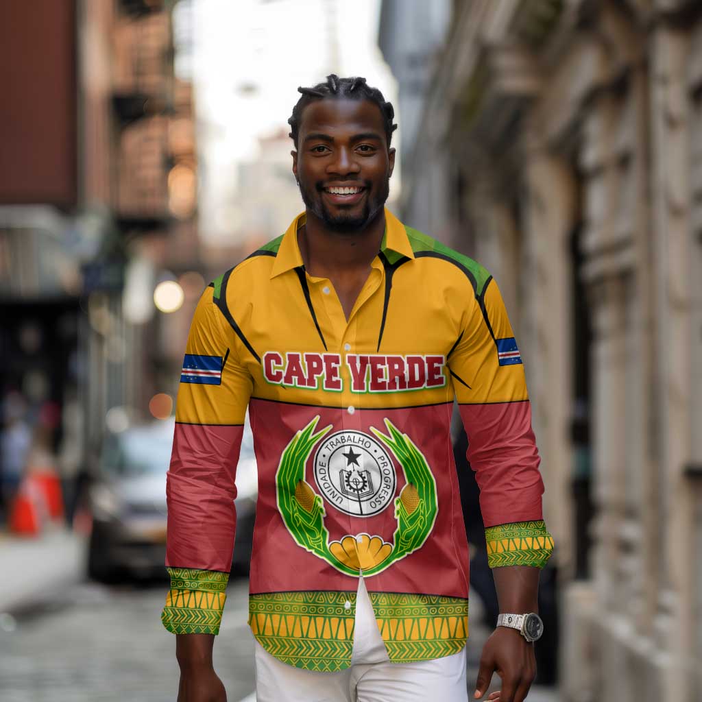 Cape Verde Long Sleeve Button Shirt One Heart Ten Islands National Emblem Spirit - African Pride