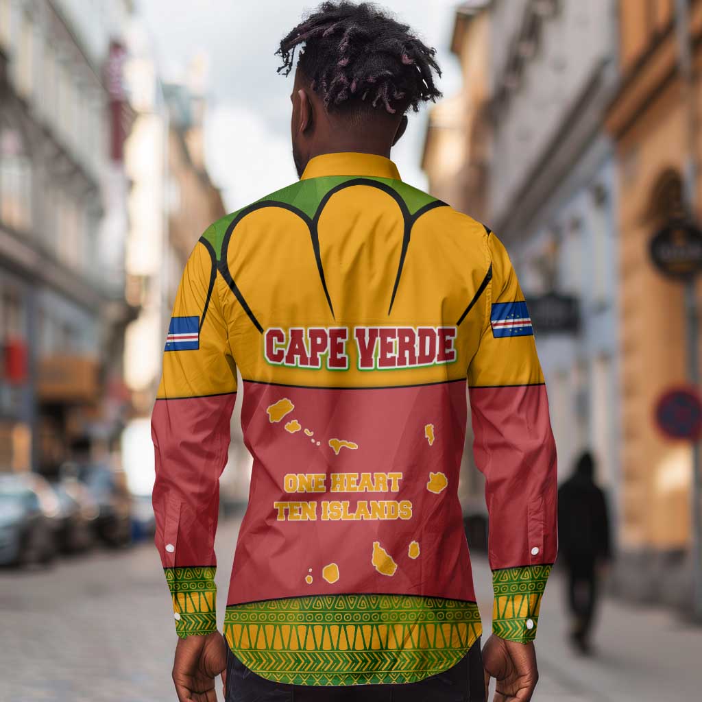 Cape Verde Long Sleeve Button Shirt One Heart Ten Islands National Emblem Spirit - African Pride