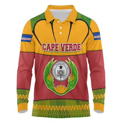 Cape Verde Long Sleeve Polo Shirt One Heart Ten Islands National Emblem Spirit - African Pride