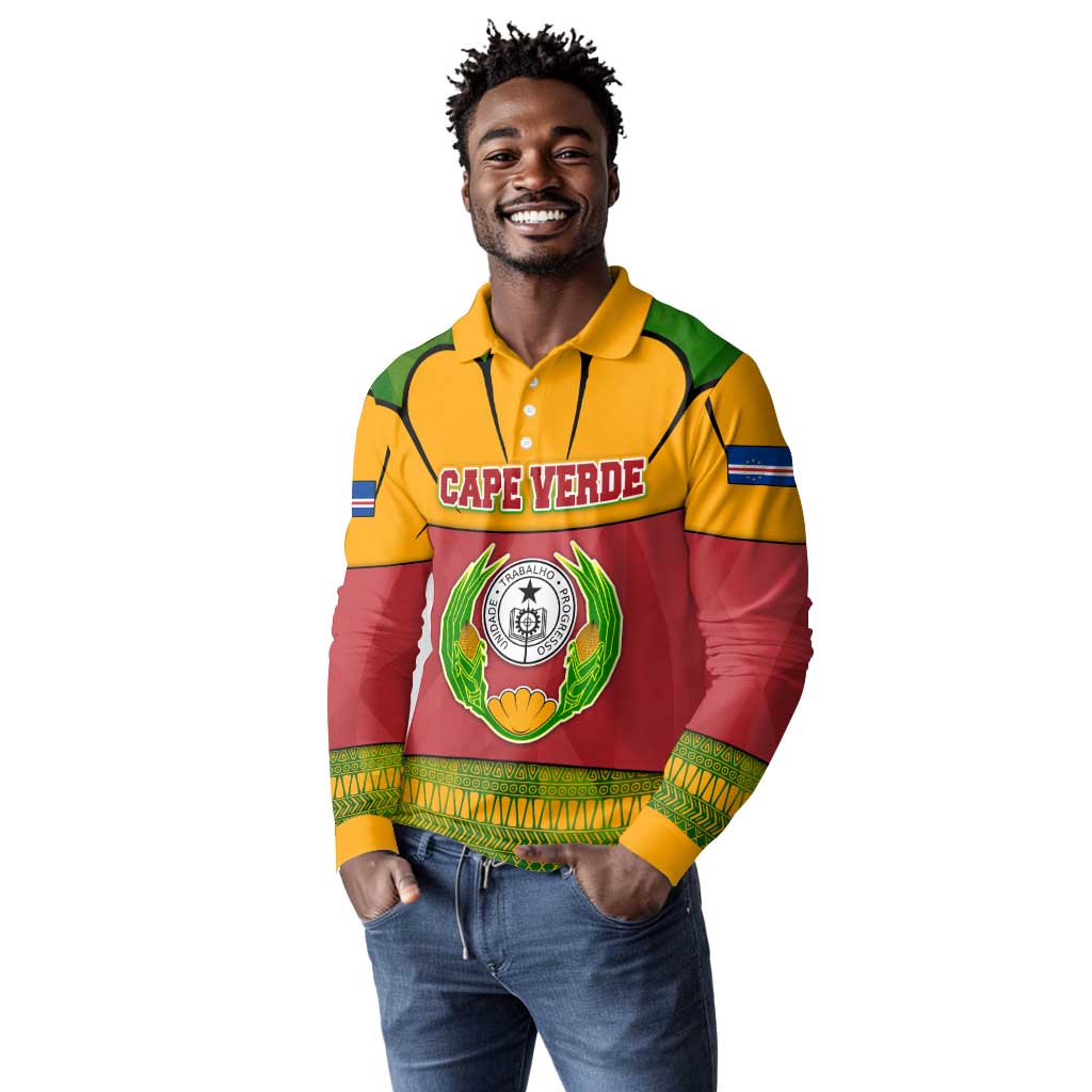 Cape Verde Long Sleeve Polo Shirt One Heart Ten Islands National Emblem Spirit - African Pride