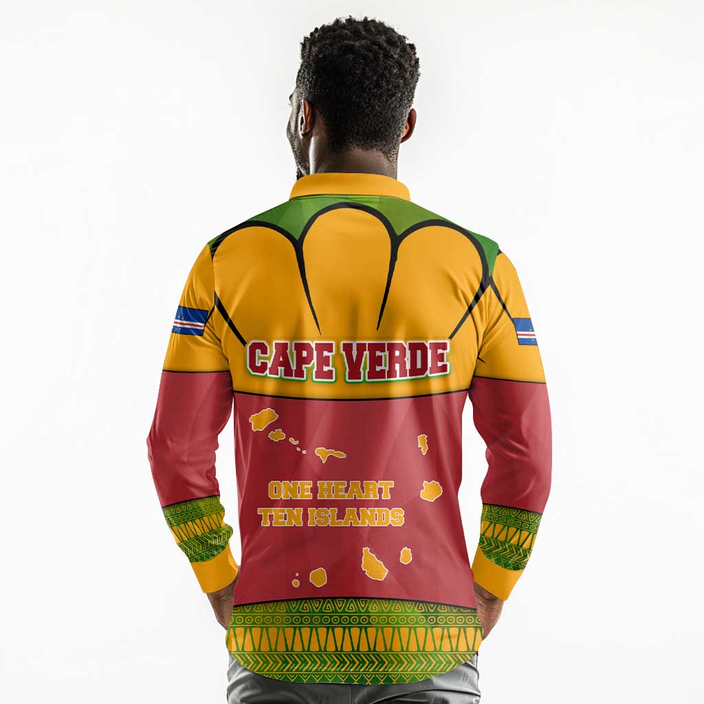 Cape Verde Long Sleeve Polo Shirt One Heart Ten Islands National Emblem Spirit - African Pride