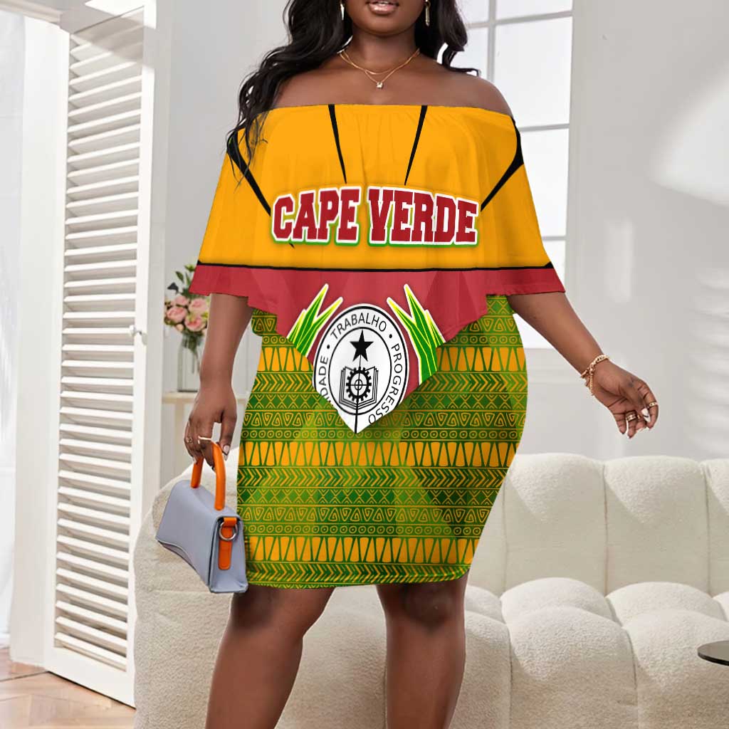 Cape Verde Off Shoulder Short Dress One Heart Ten Islands National Emblem Spirit - African Pride