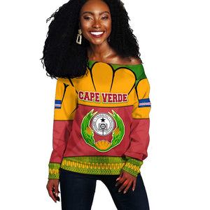 Cape Verde Off Shoulder Sweater One Heart Ten Islands National Emblem Spirit - African Pride