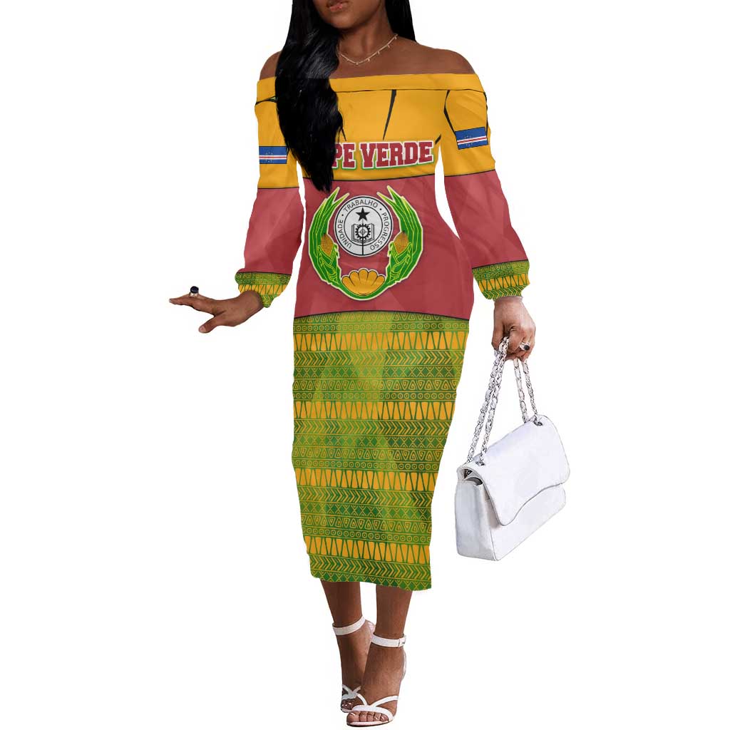 Cape Verde Off The Shoulder Long Sleeve Dress One Heart Ten Islands National Emblem Spirit - African Pride