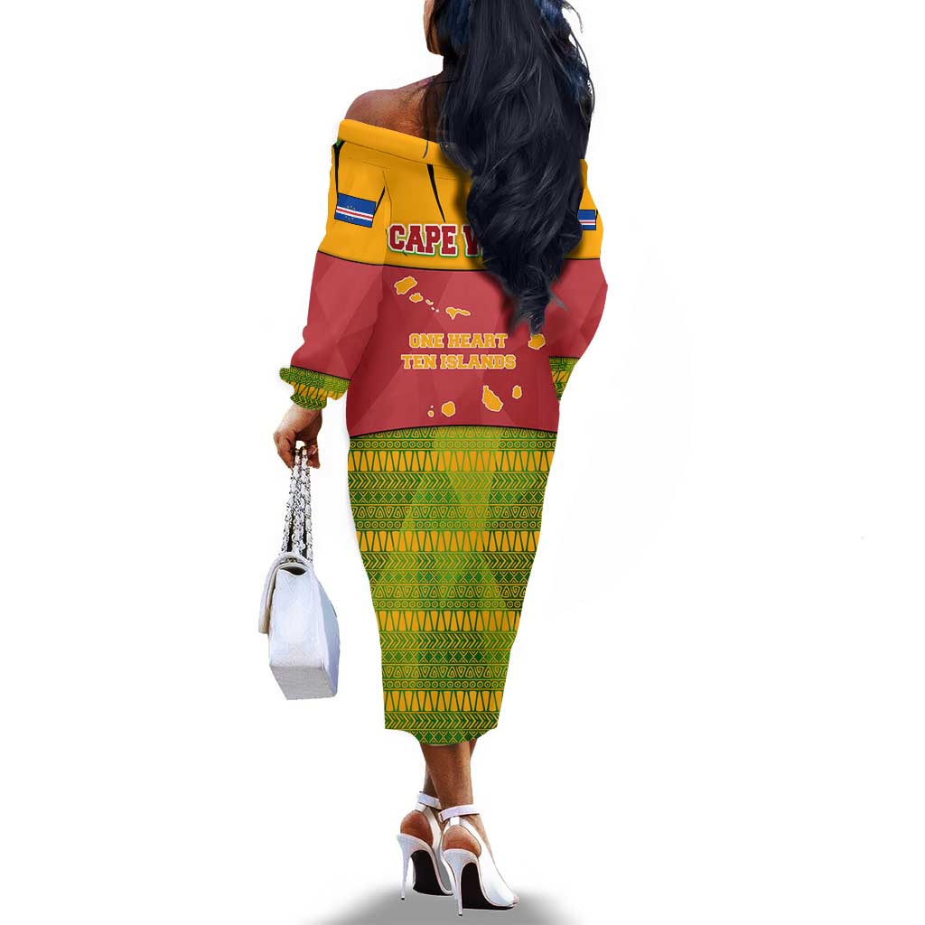 Cape Verde Off The Shoulder Long Sleeve Dress One Heart Ten Islands National Emblem Spirit - African Pride