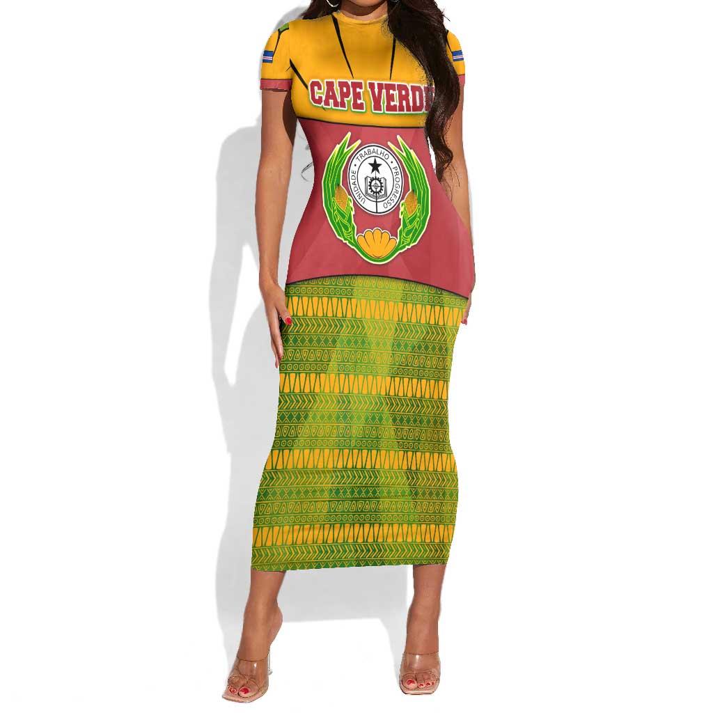 Cape Verde Short Sleeve Bodycon Dress One Heart Ten Islands National Emblem Spirit - African Pride