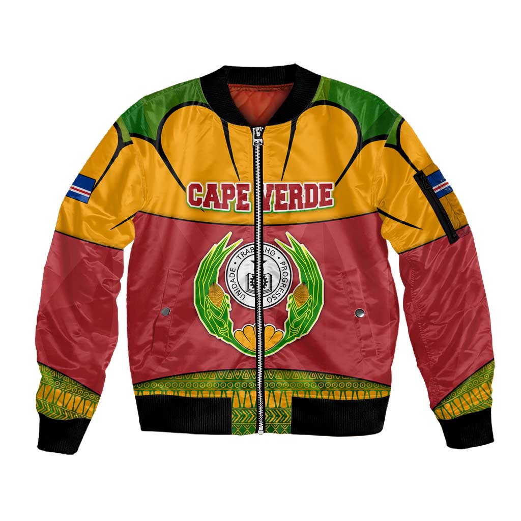 Cape Verde Sleeve Zip Bomber Jacket One Heart Ten Islands National Emblem Spirit - African Pride