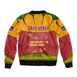 Cape Verde Sleeve Zip Bomber Jacket One Heart Ten Islands National Emblem Spirit - African Pride