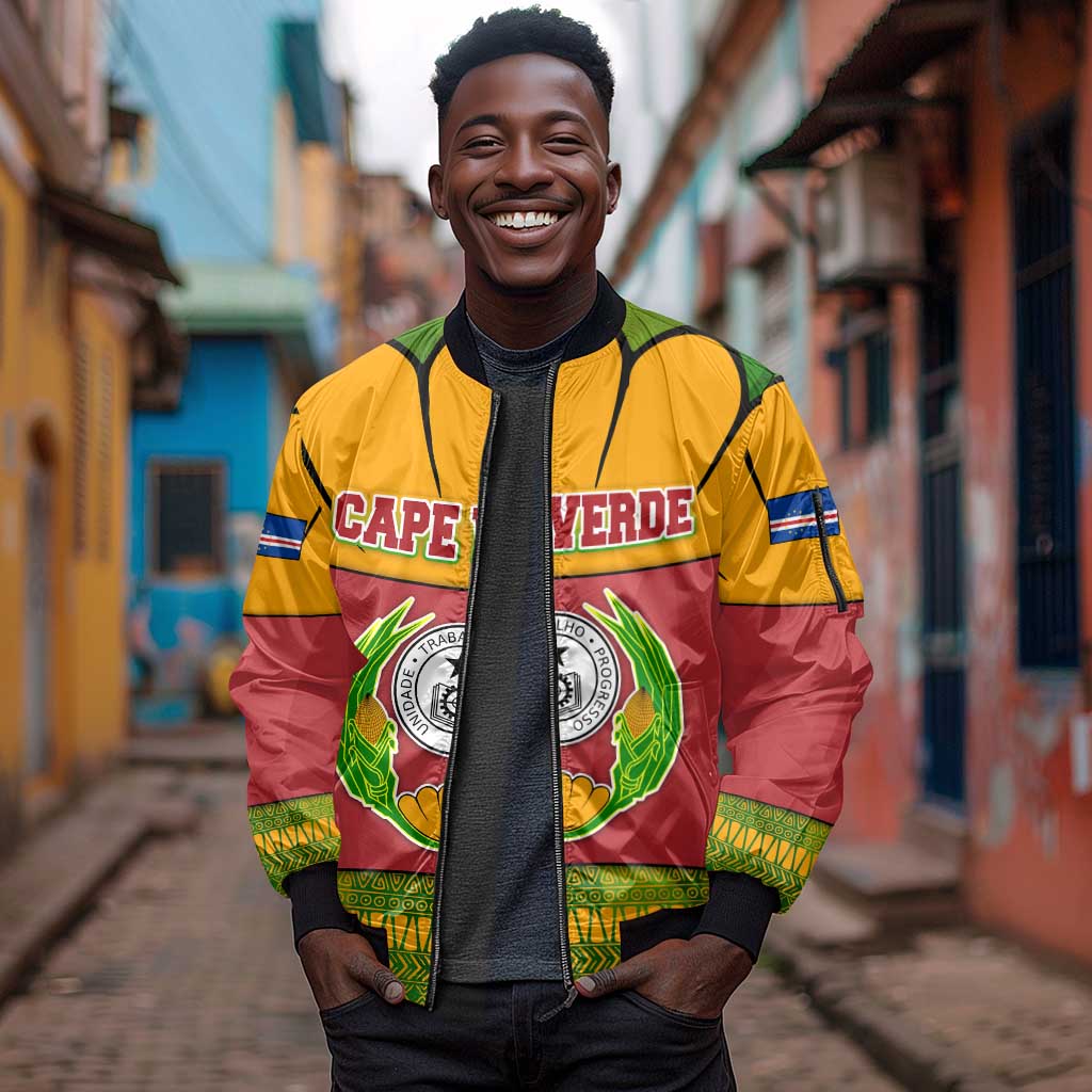 Cape Verde Sleeve Zip Bomber Jacket One Heart Ten Islands National Emblem Spirit - African Pride