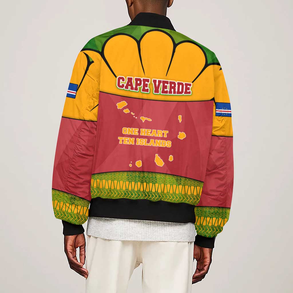 Cape Verde Sleeve Zip Bomber Jacket One Heart Ten Islands National Emblem Spirit - African Pride