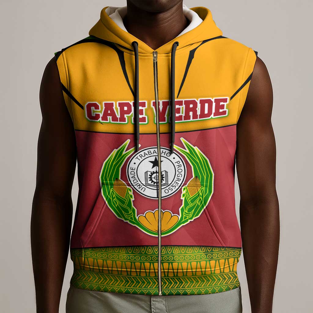 Cape Verde Sleeveless Zip Hoodie One Heart Ten Islands National Emblem Spirit - African Pride