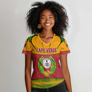 Cape Verde Women V-Neck T-Shirt One Heart Ten Islands National Emblem Spirit - African Pride
