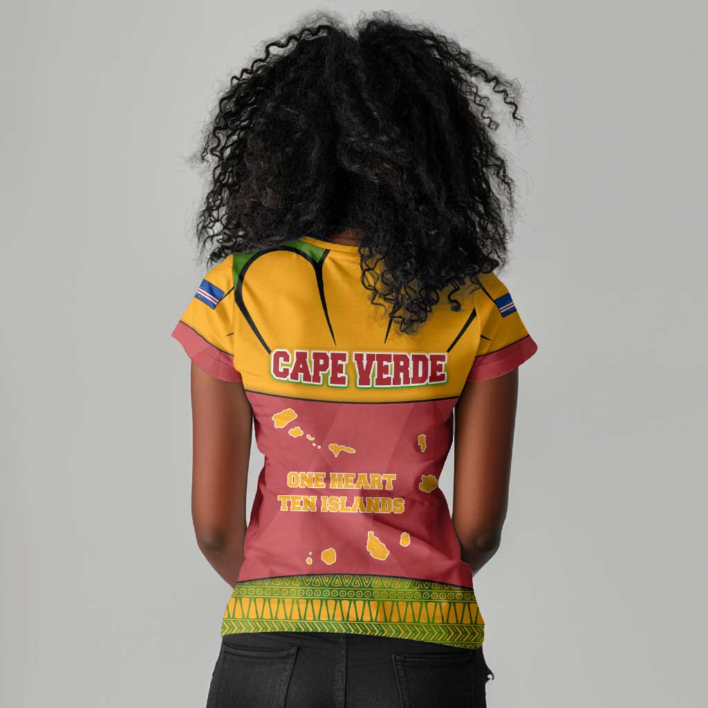 Cape Verde Women V-Neck T-Shirt One Heart Ten Islands National Emblem Spirit - African Pride