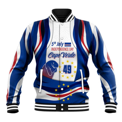 Cape Verde Baseball Jacket with Independence Day 5th July Flag Celebration Spirit