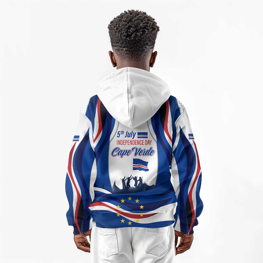Cape Verde Kid Hoodie with Independence Day 5th July Flag Celebration Spirit