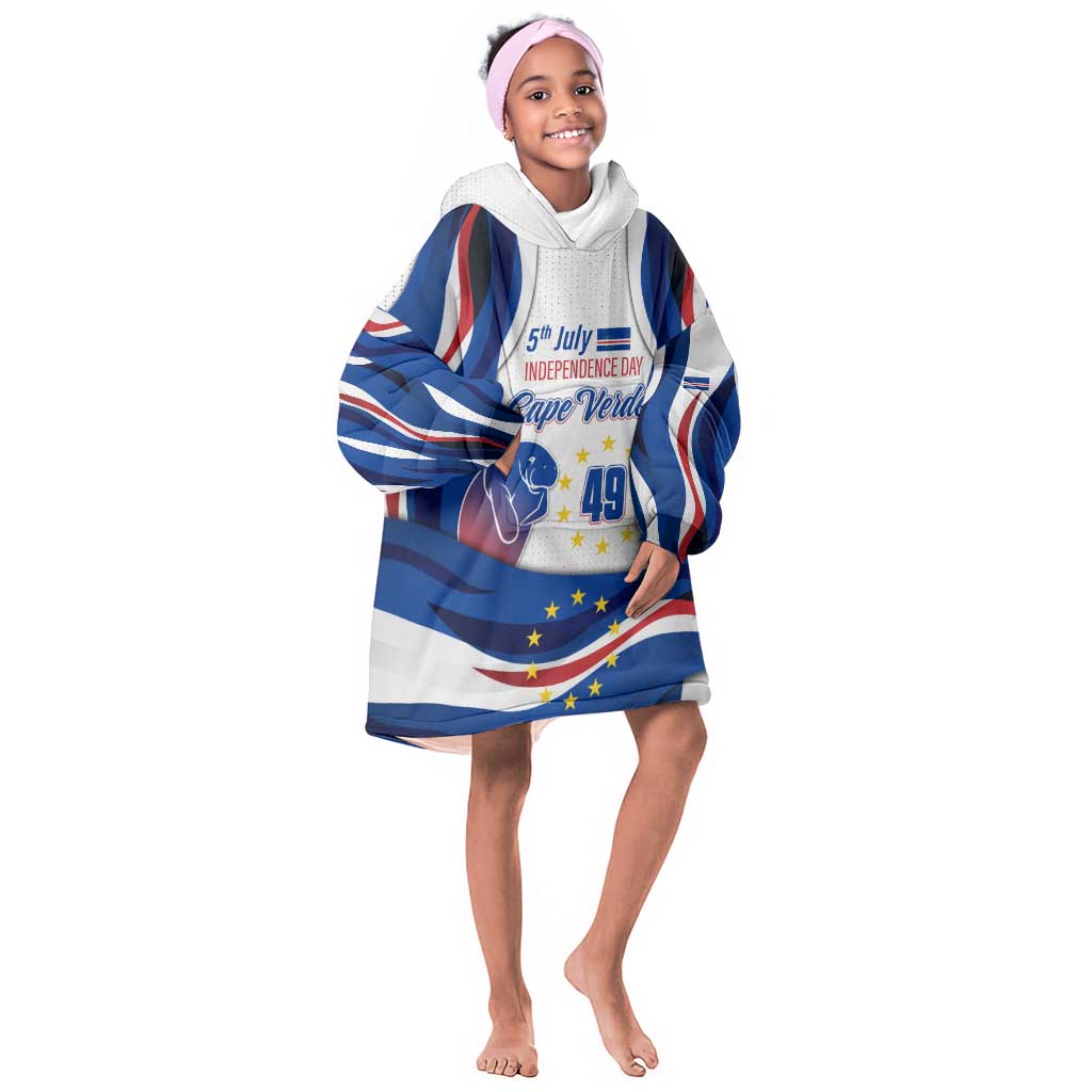 Cape Verde Kid Wearable Blanket Hoodie with Independence Day 5th July Flag Celebration Spirit