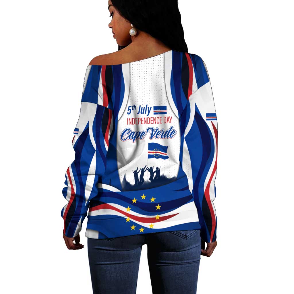Cape Verde Off Shoulder Sweater with Independence Day 5th July Flag Celebration Spirit