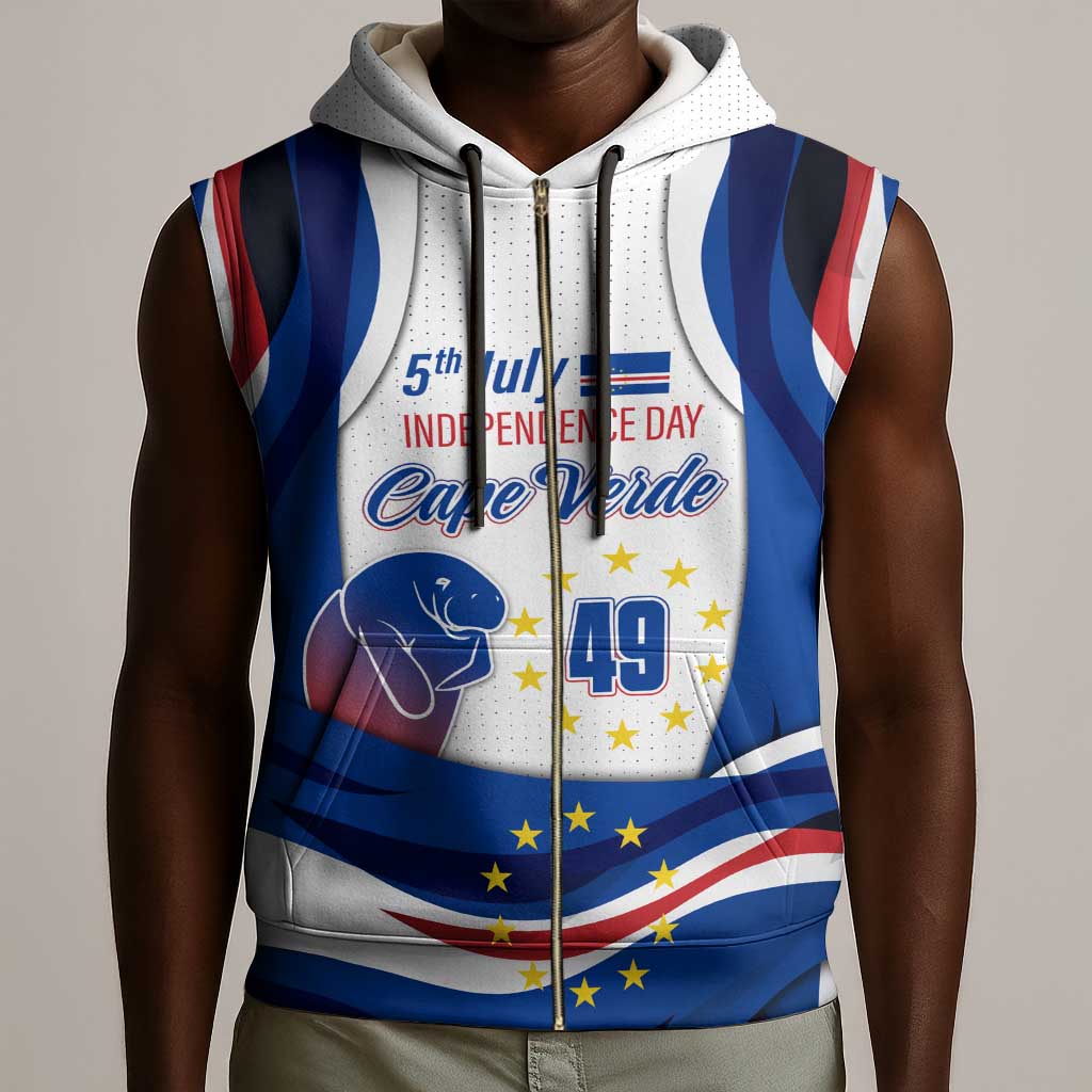 Cape Verde Sleeveless Zip Hoodie with Independence Day 5th July Flag Celebration Spirit - African Pride
