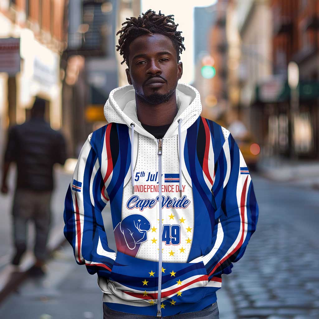 Cape Verde Zip Hoodie with Independence Day 5th July Flag Celebration Spirit
