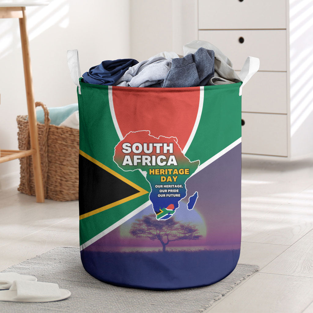 South Africa Heritage Day Laundry Basket Celebrating Roots Flag Map Sunset Savanna