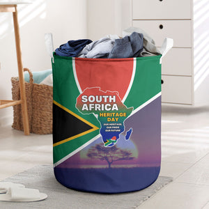 South Africa Heritage Day Laundry Basket Celebrating Roots Flag Map Sunset Savanna