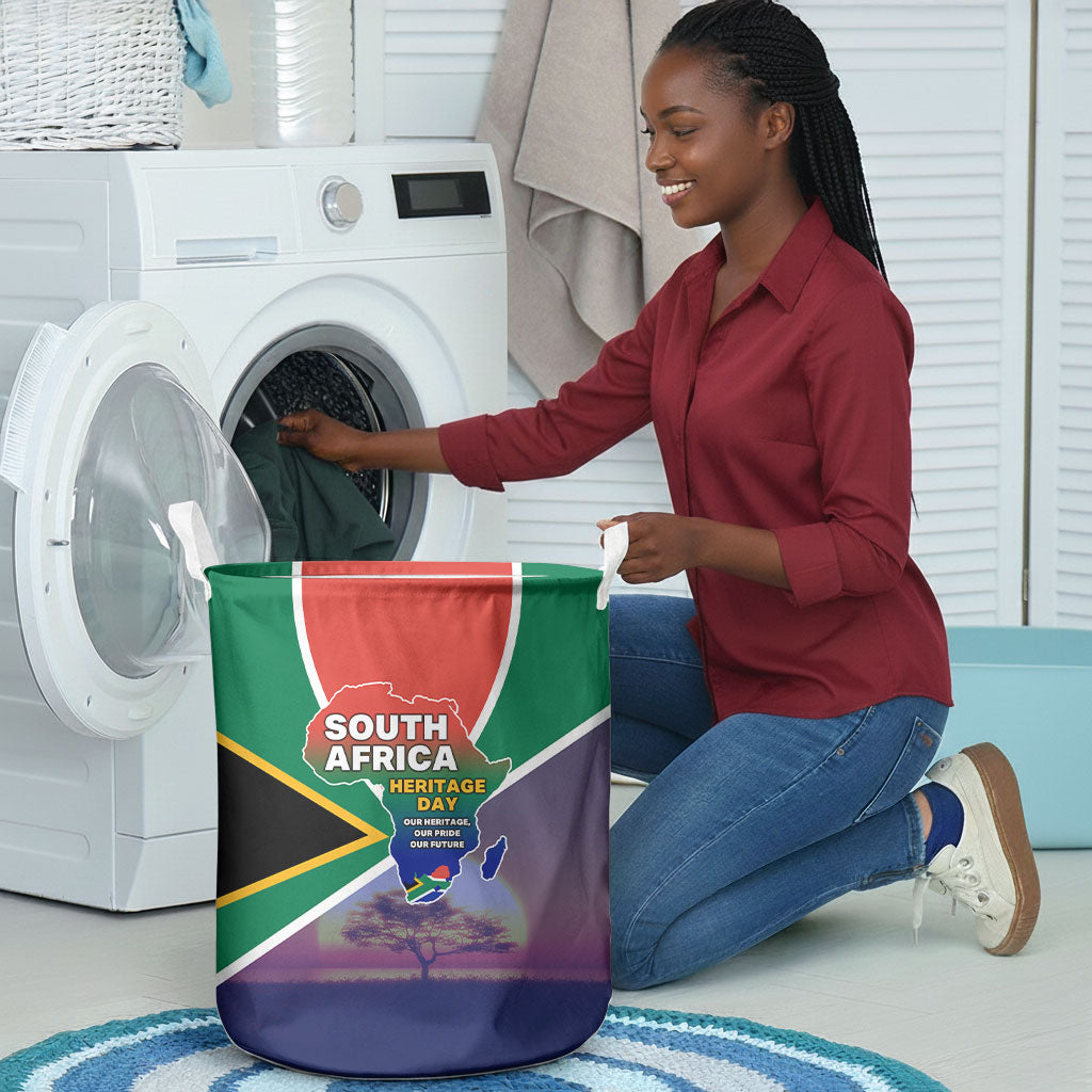 South Africa Heritage Day Laundry Basket Celebrating Roots Flag Map Sunset Savanna