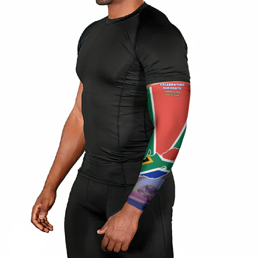 South Africa Heritage Day Arm Sleeves Celebrating Roots Flag Map Sunset Savanna