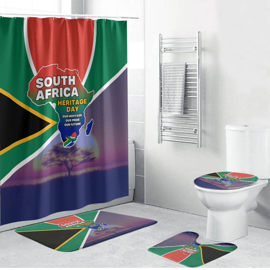 South Africa Heritage Day Bathroom Set Celebrating Roots Flag Map Sunset Savanna
