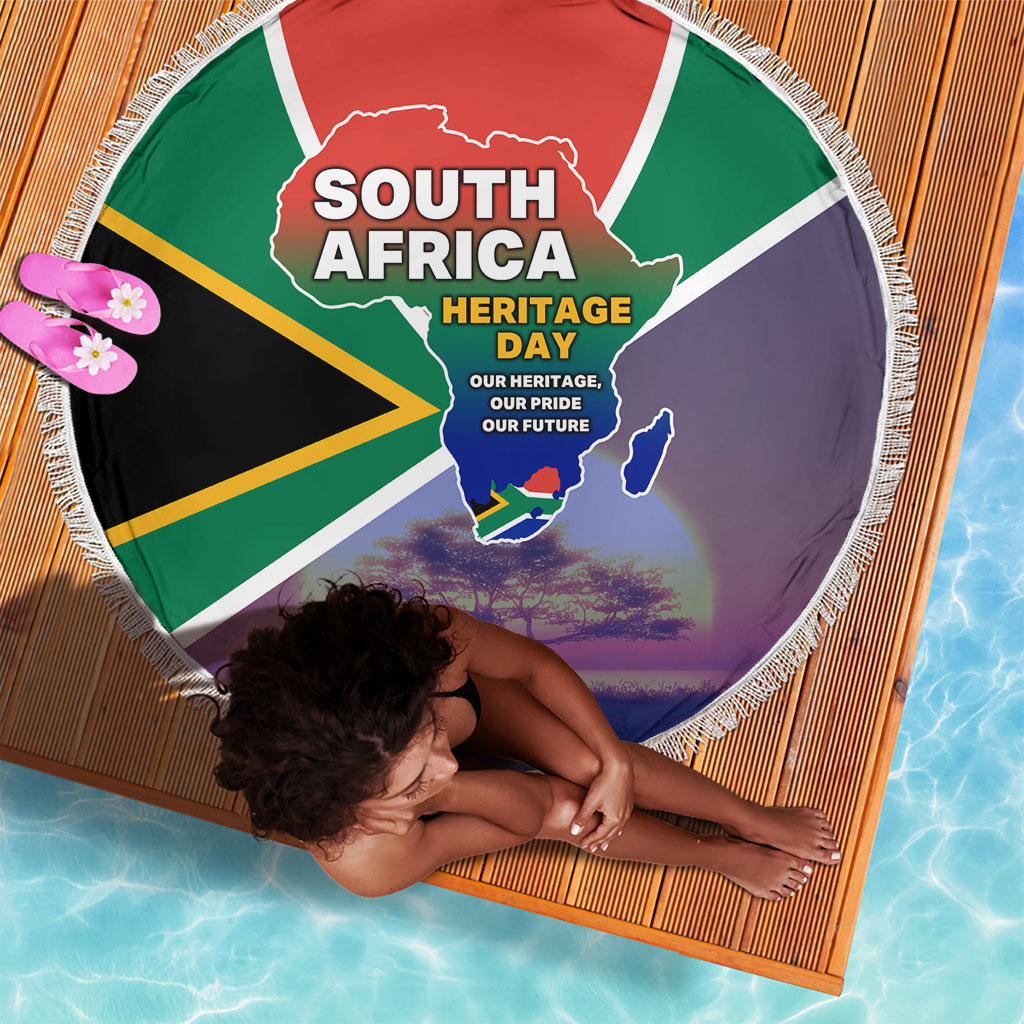South Africa Heritage Day Beach Blanket Celebrating Roots Flag Map Sunset Savanna