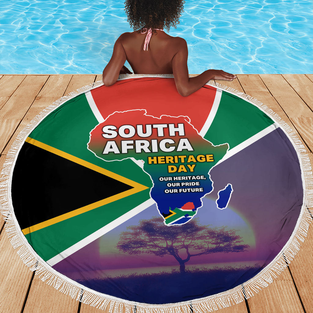 South Africa Heritage Day Beach Blanket Celebrating Roots Flag Map Sunset Savanna