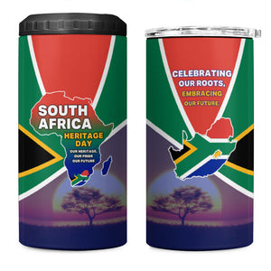 South Africa Heritage Day 4 in 1 Can Cooler Tumbler Celebrating Roots Flag Map Sunset Savanna
