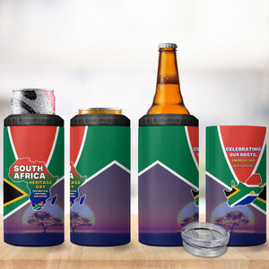 South Africa Heritage Day 4 in 1 Can Cooler Tumbler Celebrating Roots Flag Map Sunset Savanna