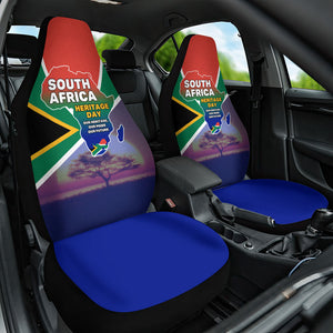 South Africa Heritage Day Car Seat Cover Celebrating Roots Flag Map Sunset Savanna