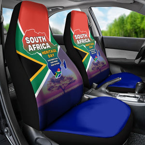 South Africa Heritage Day Car Seat Cover Celebrating Roots Flag Map Sunset Savanna