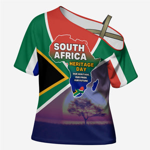 South Africa Heritage Day Cross Shoulder Shirt Celebrating Roots Flag Map Sunset Savanna