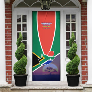 South Africa Heritage Day Door Cover Celebrating Roots Flag Map Sunset Savanna