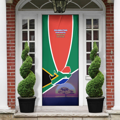 South Africa Heritage Day Door Cover Celebrating Roots Flag Map Sunset Savanna