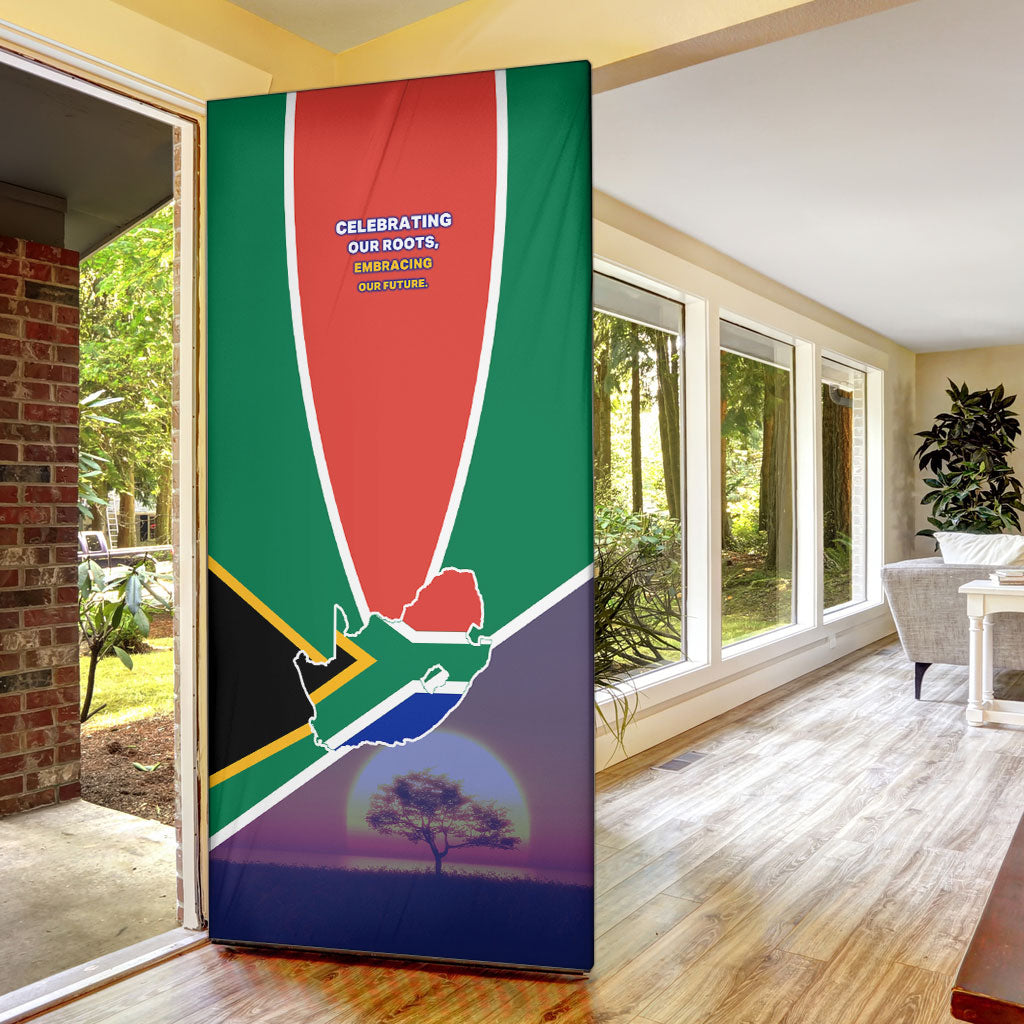 South Africa Heritage Day Door Cover Celebrating Roots Flag Map Sunset Savanna