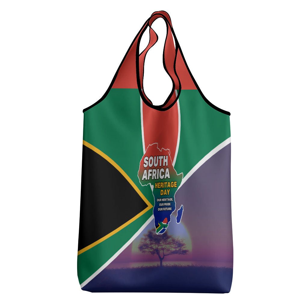 South Africa Heritage Day Grocery Bag Celebrating Roots Flag Map Sunset Savanna